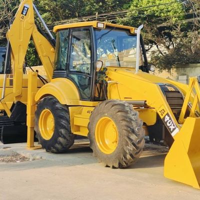 74.6kW JCB 4CX Gebruikte laadmachine Geel 4378kg Lift tweedehands baggerloader Wiel in beweging